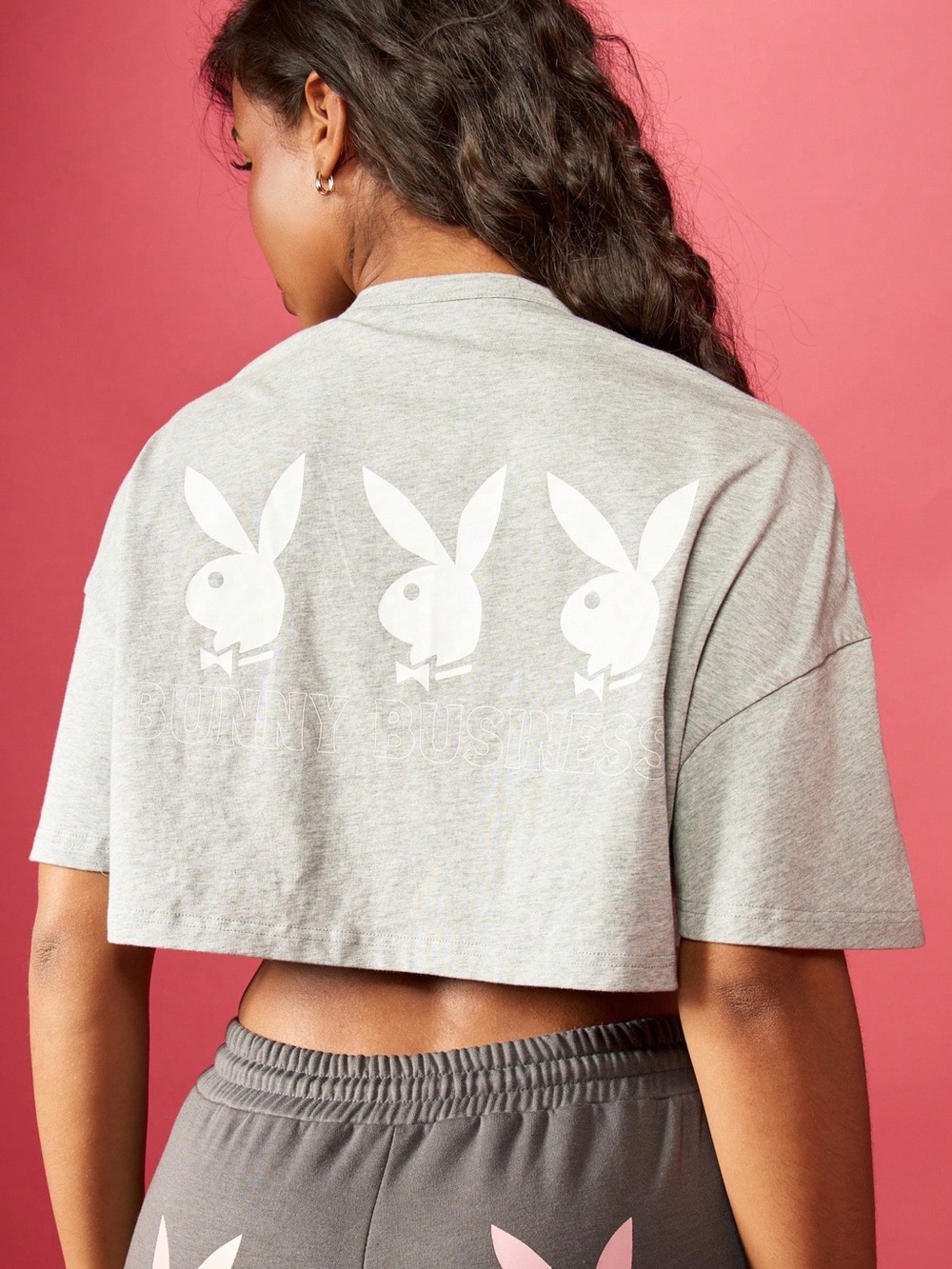 🆕 Missguided × Playboy Bunny Business Oversized Crop T-Shirt Size Large